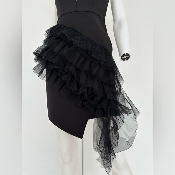 BCBG Asymmetrical Ruffle Sheath Mini  Dress Size 0 Black NWT - Picture 5 of 7